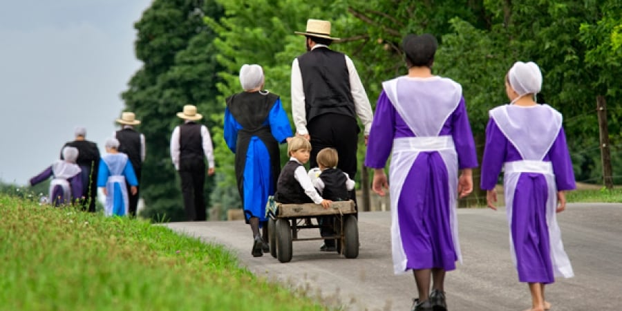 amish families walking