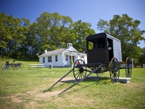 Amish buggy and schoolhouse