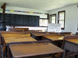 Amish school room with desks