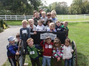 Group of students on a wagon