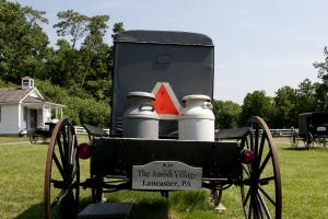 Amish buggy and milkcans