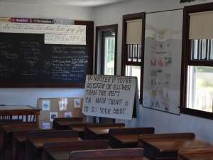 Amish school room with school work