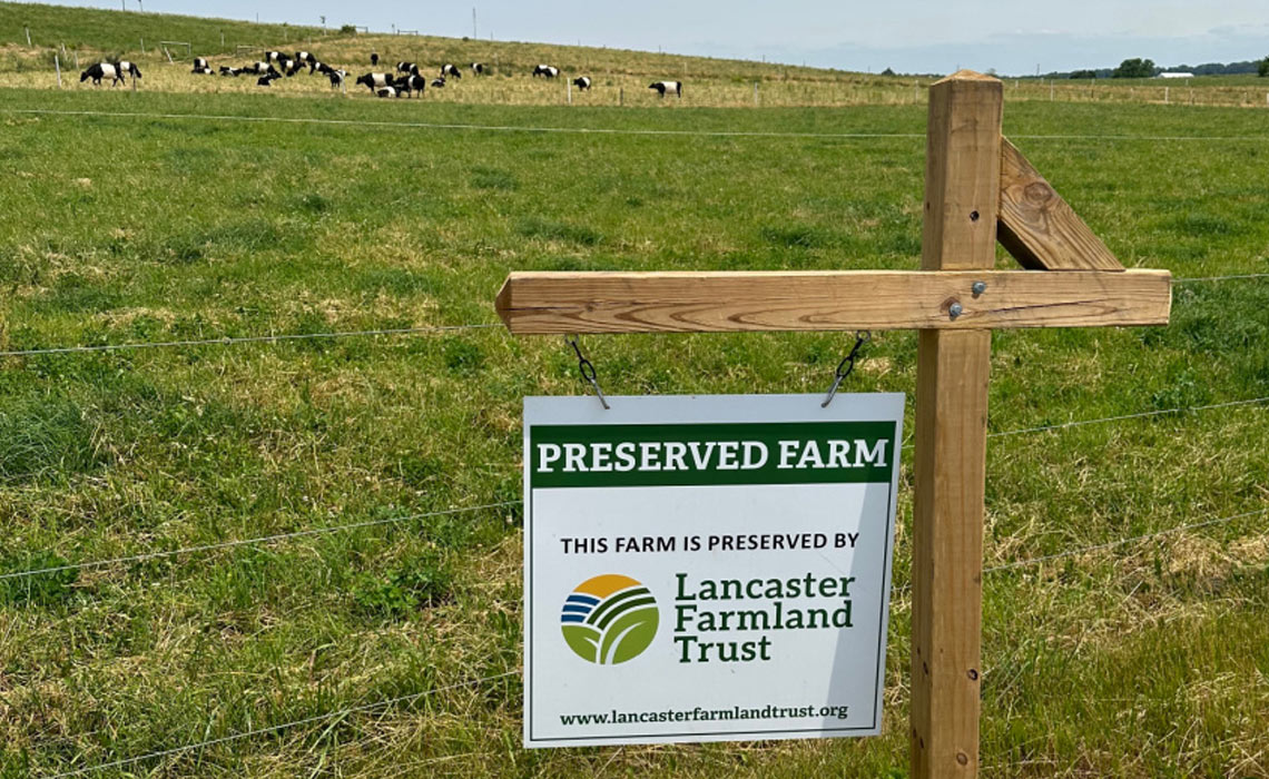 Lancaster Farmland Trust sign on a farm field
